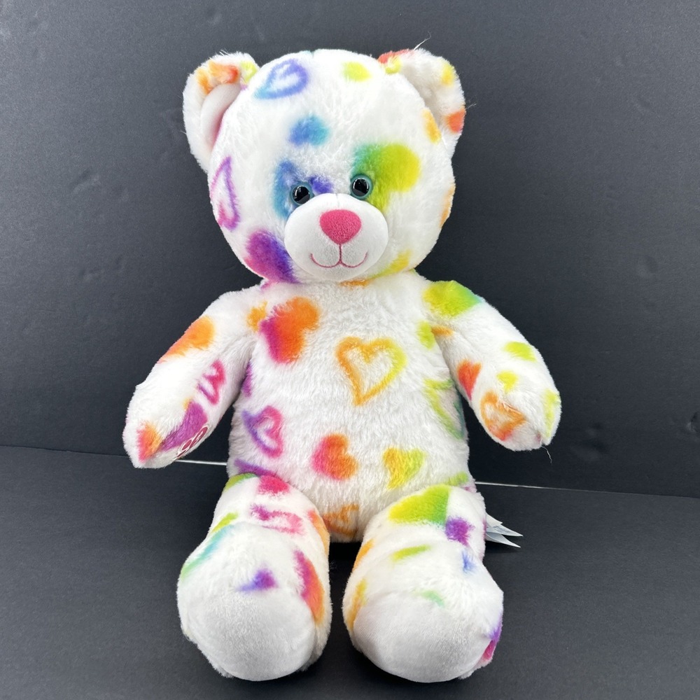 Build A Bear Plush Rainbow Hearts White Multi Color Large 16" Plush Retired - Picture 1 of 9